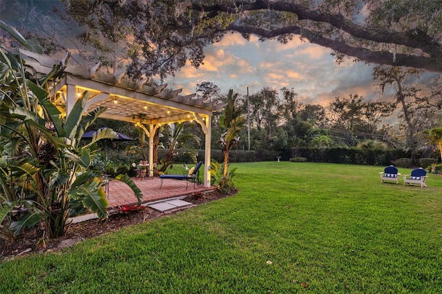 view of yard with a pergola and a patio