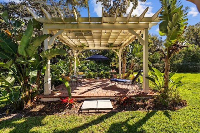 exterior space with a pergola and a patio