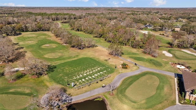 bird's eye view with view of golf course