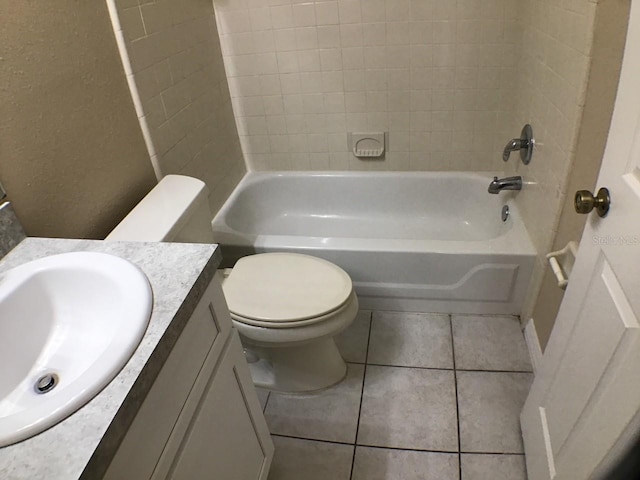 full bathroom featuring toilet, vanity, shower / bathing tub combination, and tile patterned floors