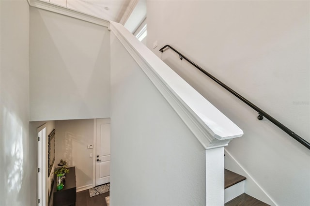 staircase featuring hardwood / wood-style flooring