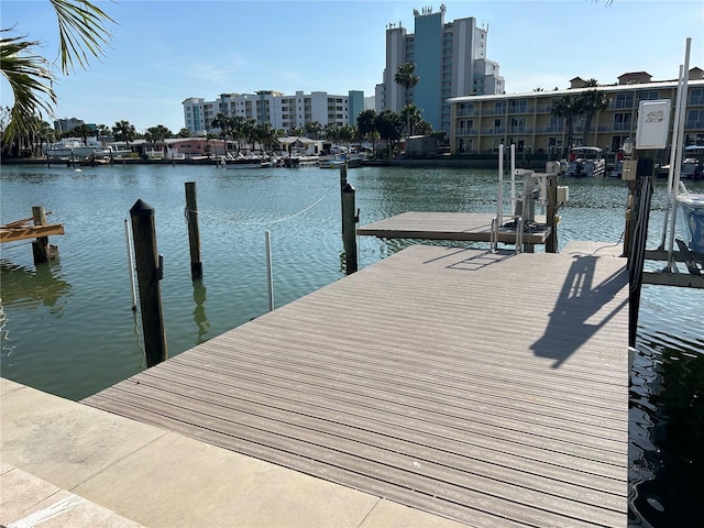 view of dock with a water view