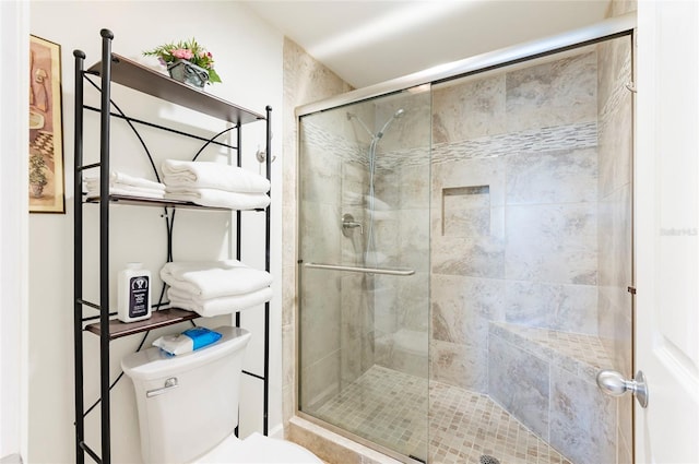 bathroom featuring a shower stall and toilet