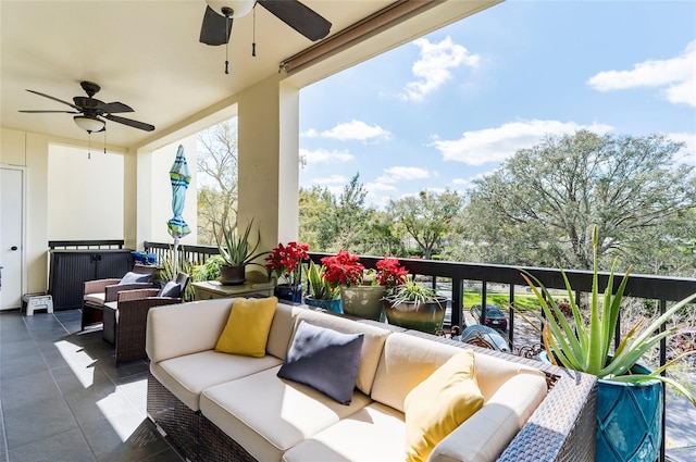 balcony featuring ceiling fan and an outdoor hangout area