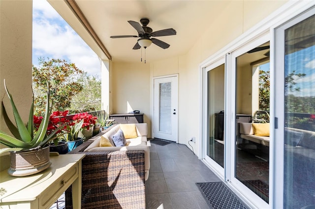 balcony with a ceiling fan