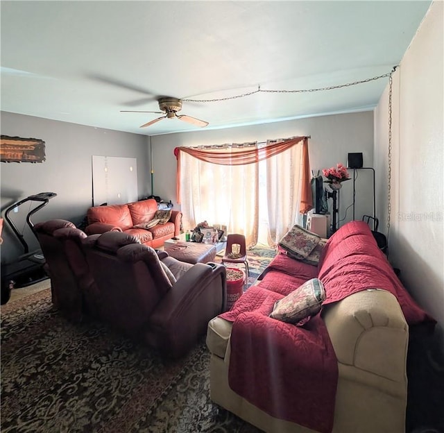 living room with ceiling fan