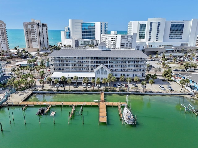 drone / aerial view with a water view and a city view