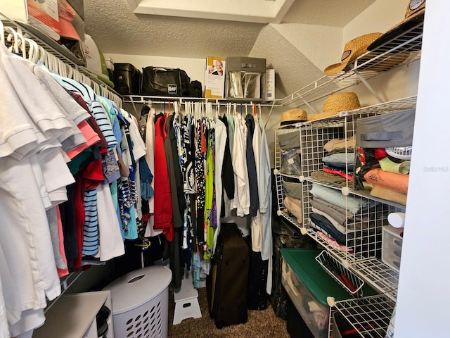 walk in closet with carpet flooring