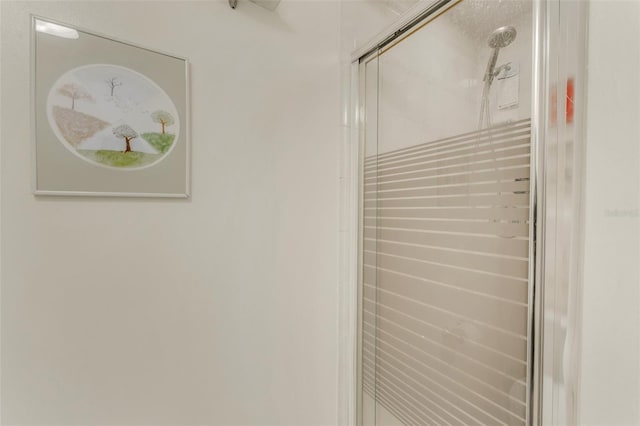 interior details with a shower with shower door