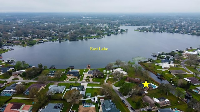 aerial view with a water view and a residential view