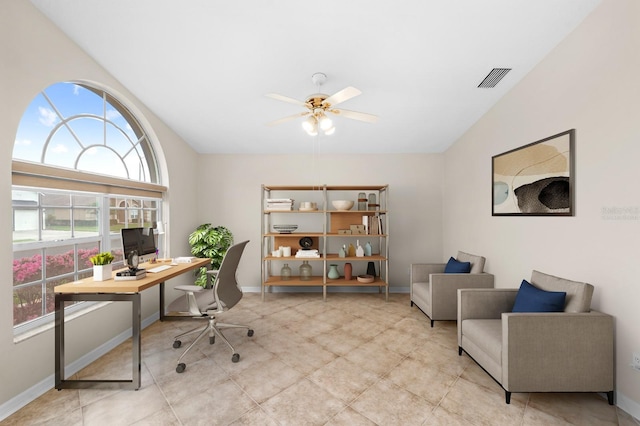 2015 Golf Manor Blvd, Valrico, FL 33596 - office space featuring visible vents, baseboards, a ceiling fan, and tile patterned flooring