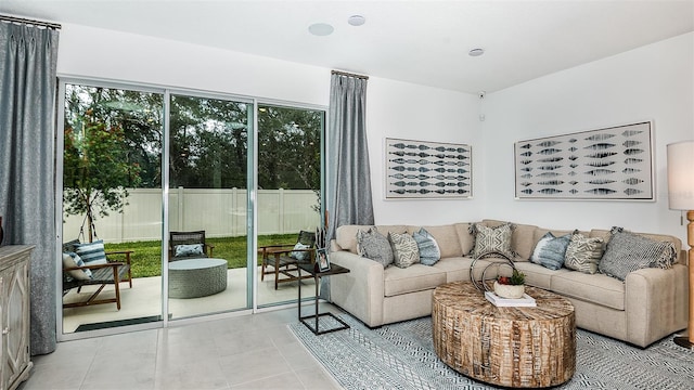 living room featuring tile patterned floors