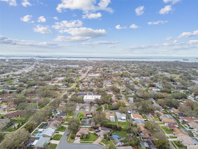 aerial view with a water view and a residential view