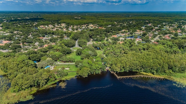 aerial view with a view of trees and a water view