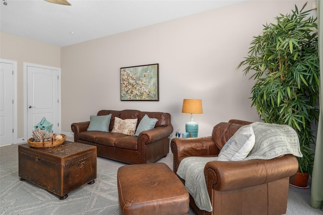 living room featuring light carpet