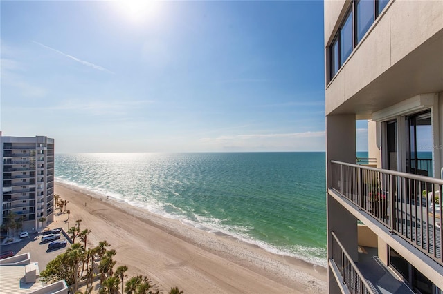 property view of water featuring a beach view