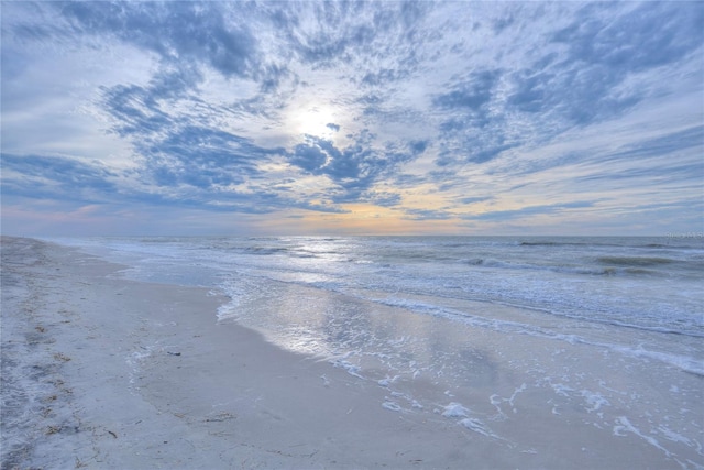 property view of water featuring a view of the beach