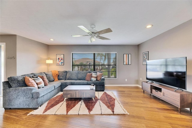 811 Eagle Ln, Apollo Beach, FL 33572 - living area featuring light wood-style flooring, a ceiling fan, and recessed lighting