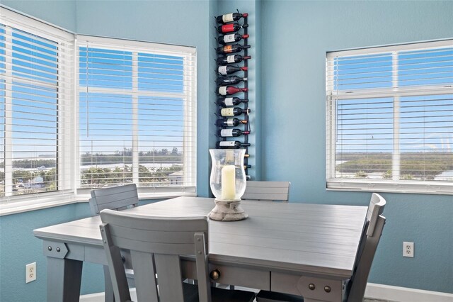 dining room featuring a healthy amount of sunlight and baseboards