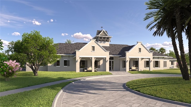 view of front of property with curved driveway