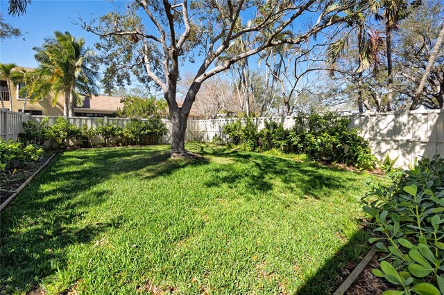 view of yard with a fenced backyard