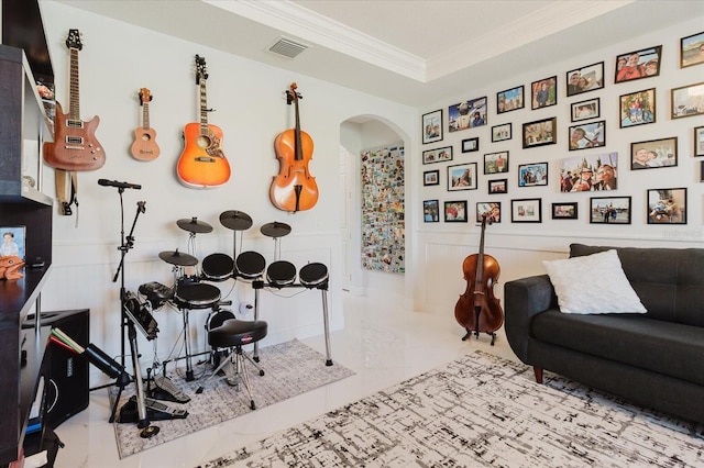 interior space featuring crown molding