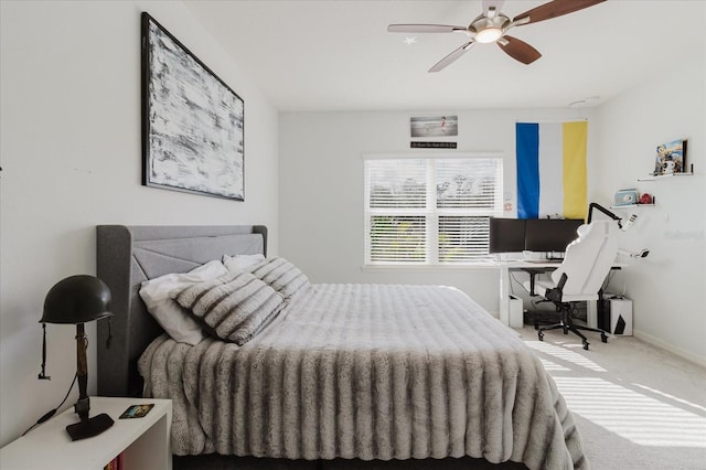 bedroom featuring ceiling fan and carpet flooring