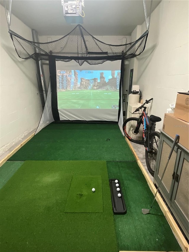 playroom featuring golf simulator