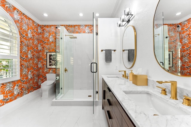 bathroom with crown molding and a sink