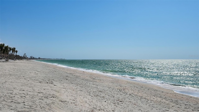 property view of water featuring a beach view