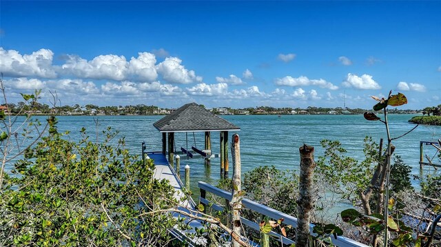 property view of water with a boat dock and boat lift