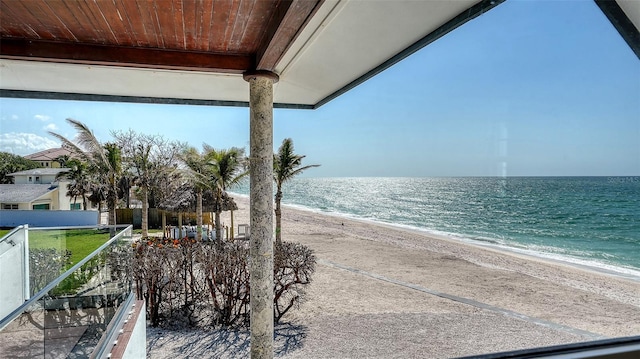 property view of water featuring a beach view