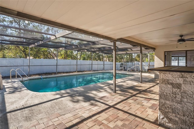 13112 Groveland St, Spring Hill, FL 34609 - view of pool featuring a fenced in pool, a patio, ceiling fan, a lanai, and a fenced backyard