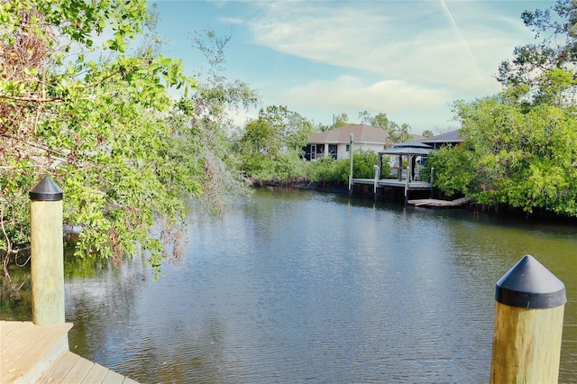 view of water feature with a boat dock