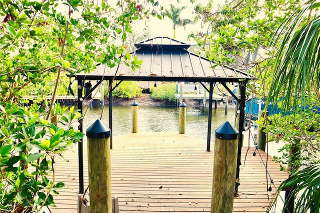 dock area featuring a water view