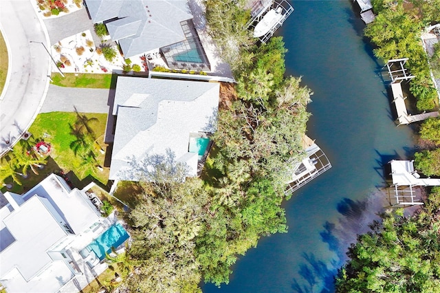 bird's eye view featuring a water view