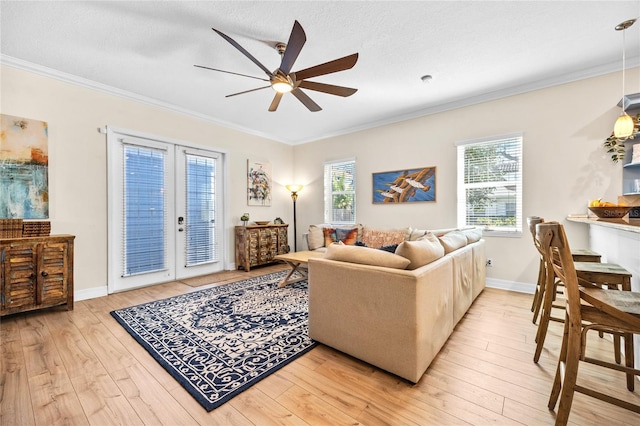 4301 W San Luis St, Tampa, FL 33629 - living area with light wood-style flooring, baseboards, and crown molding