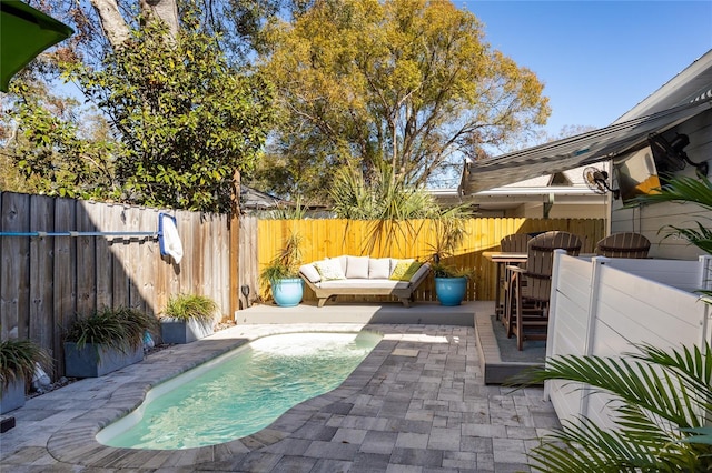 4301 W San Luis St, Tampa, FL 33629 - exterior space featuring a fenced in pool, a patio, a fenced backyard, an outdoor hangout area, and an outdoor bar