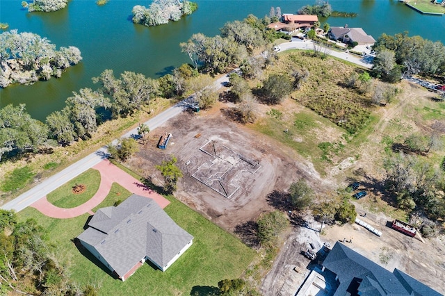 bird's eye view featuring a water view