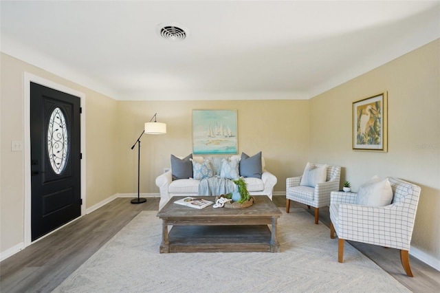 living room with hardwood / wood-style floors