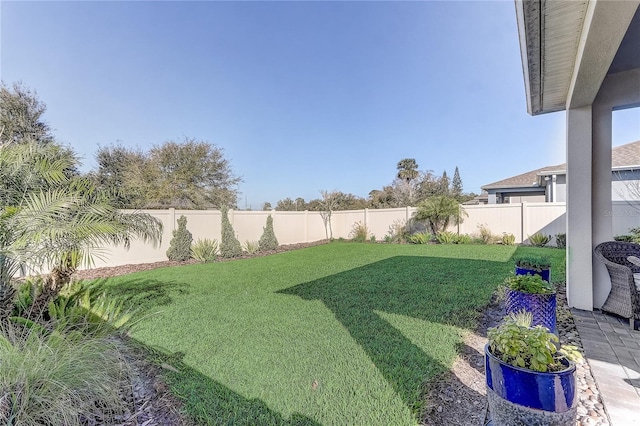 view of yard with a fenced backyard