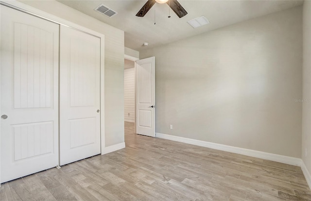 5618 Winterbrook Way, Winter Park, FL 32792 - unfurnished bedroom featuring light wood-type flooring, a closet, and a ceiling fan