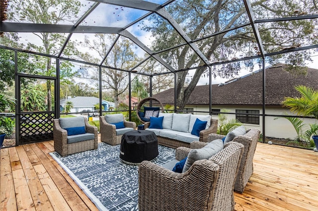 deck featuring a lanai and outdoor lounge area