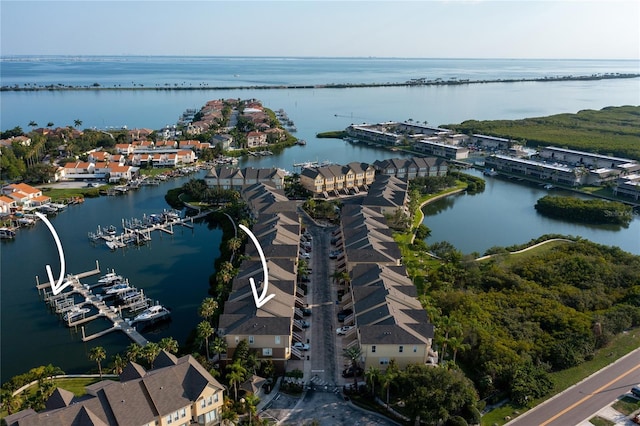 drone / aerial view featuring a water view