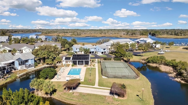 aerial view with a water view