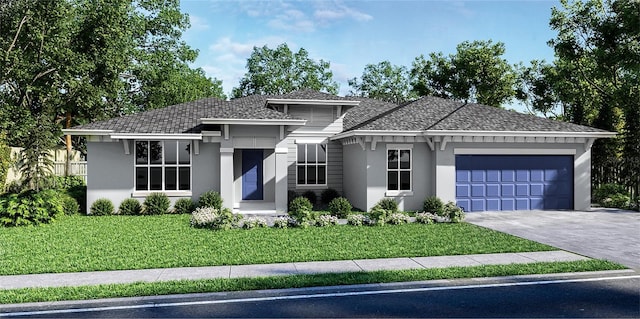 view of front of house with a front yard and a garage