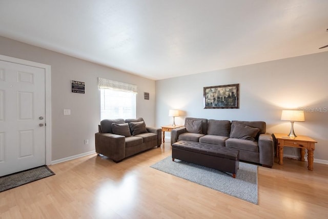 living room with light hardwood / wood-style flooring