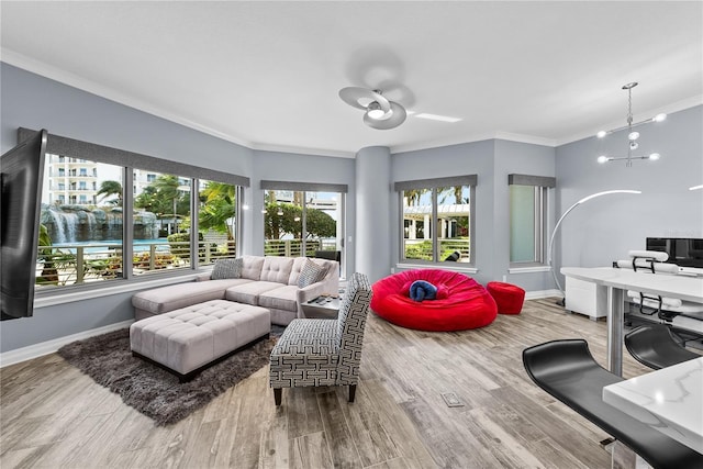 sunroom with a chandelier