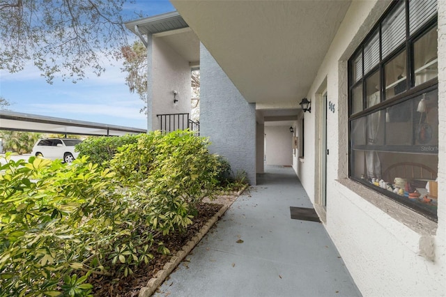 exterior space with stucco siding