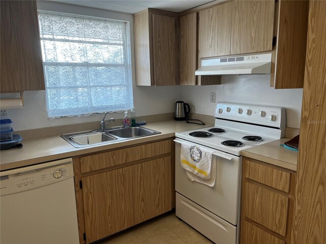 9815 47th Ave N Unit 303, Saint Petersburg, FL 33708 - kitchen featuring light countertops, a sink, under cabinet range hood, and white appliances